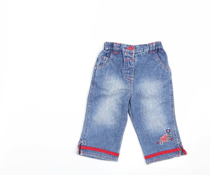 George Girls Blue Cargo Jeans Size 6-9 Months - Heart motif on lower leg