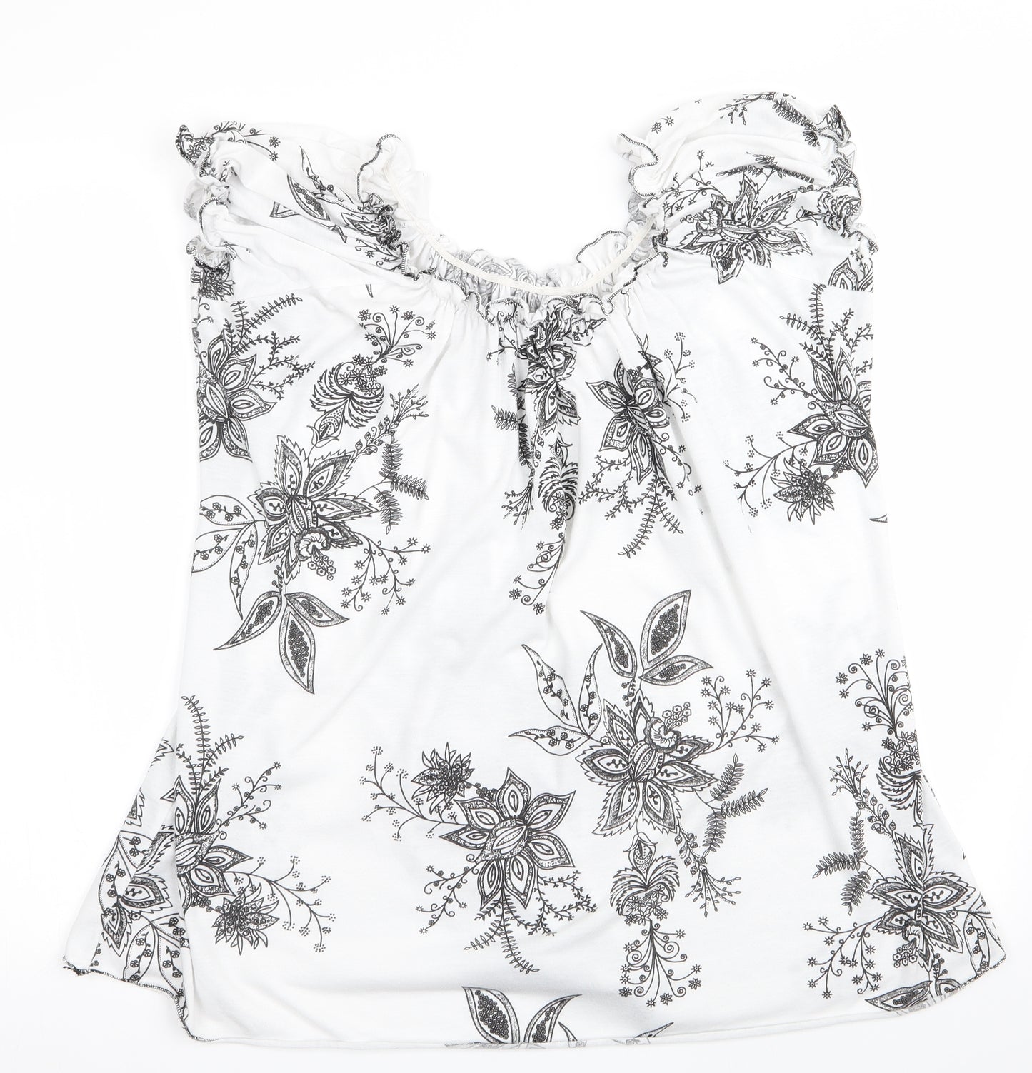Preworn Womens Black Floral  Basic T-Shirt Size 2XL  - Elasticated neckline