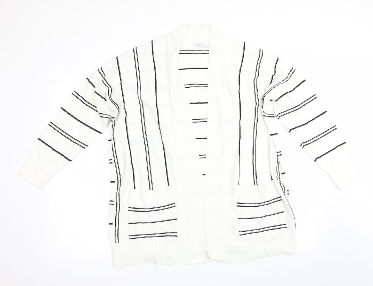 Marks and Spencer Womens Ivory Striped  Cardigan Jumper Size L  - Longline Cardigan