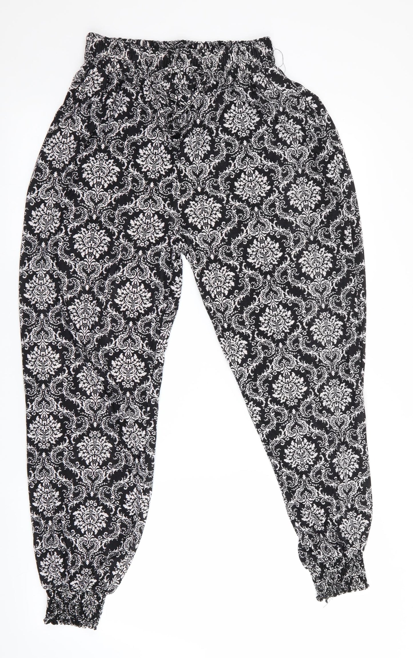 Zeva Womens Black Floral  Bloomer Trousers  L26 in - Elastic waist and ankle