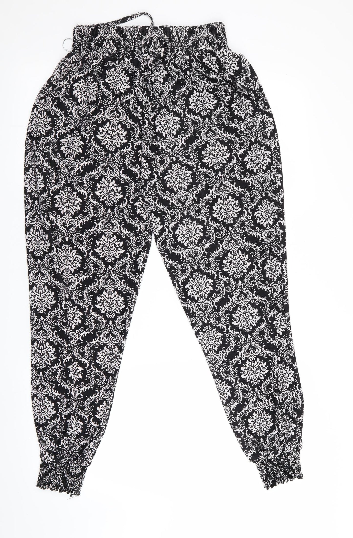Zeva Womens Black Floral  Bloomer Trousers  L26 in - Elastic waist and ankle