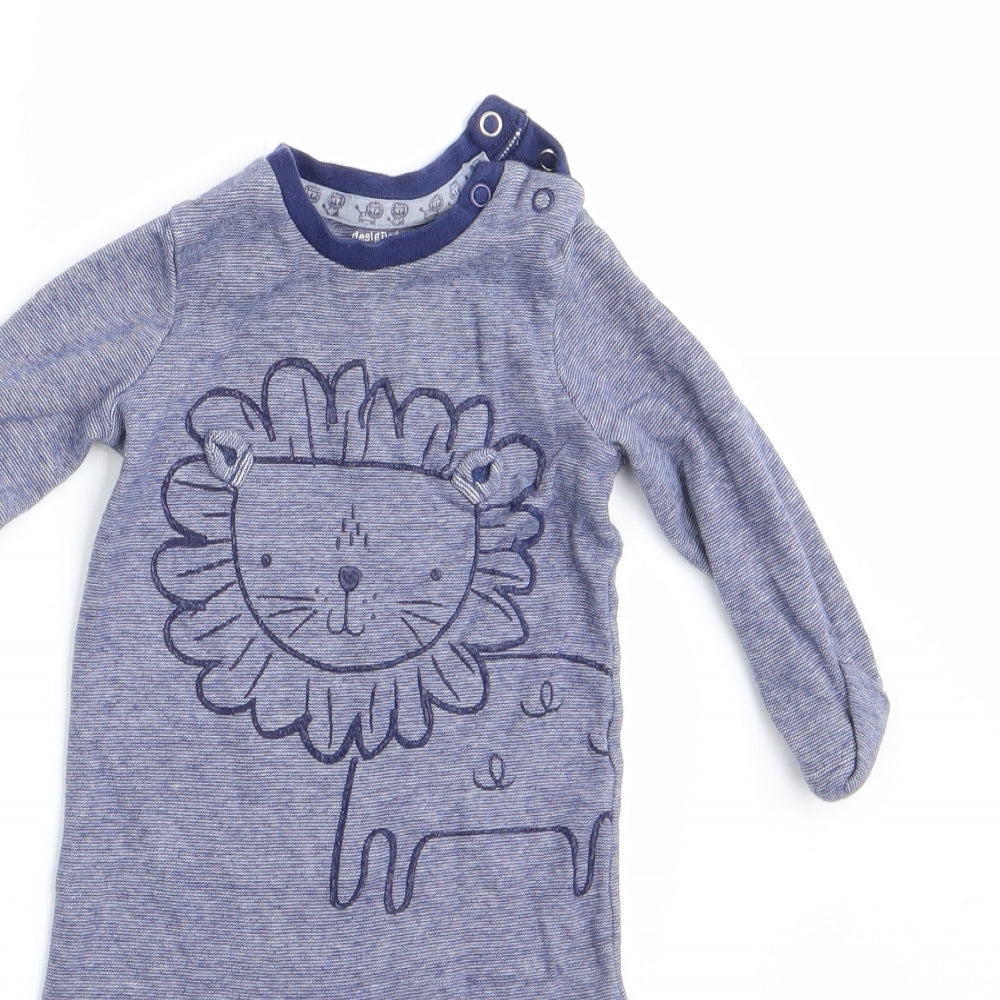 Florence and Fred Boys Blue Animal Print  Babygrow One-Piece Size 3-6 Months  - Lion's face