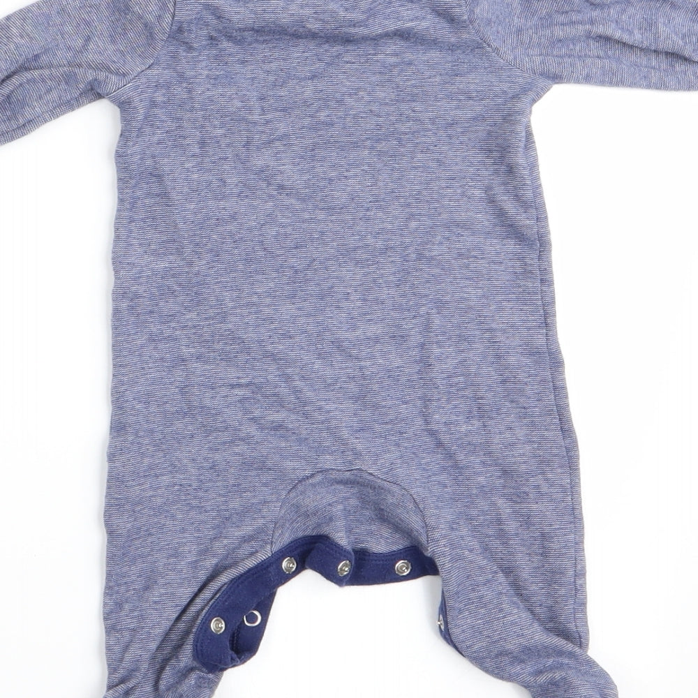 Florence and Fred Boys Blue Animal Print  Babygrow One-Piece Size 3-6 Months  - Lion's face