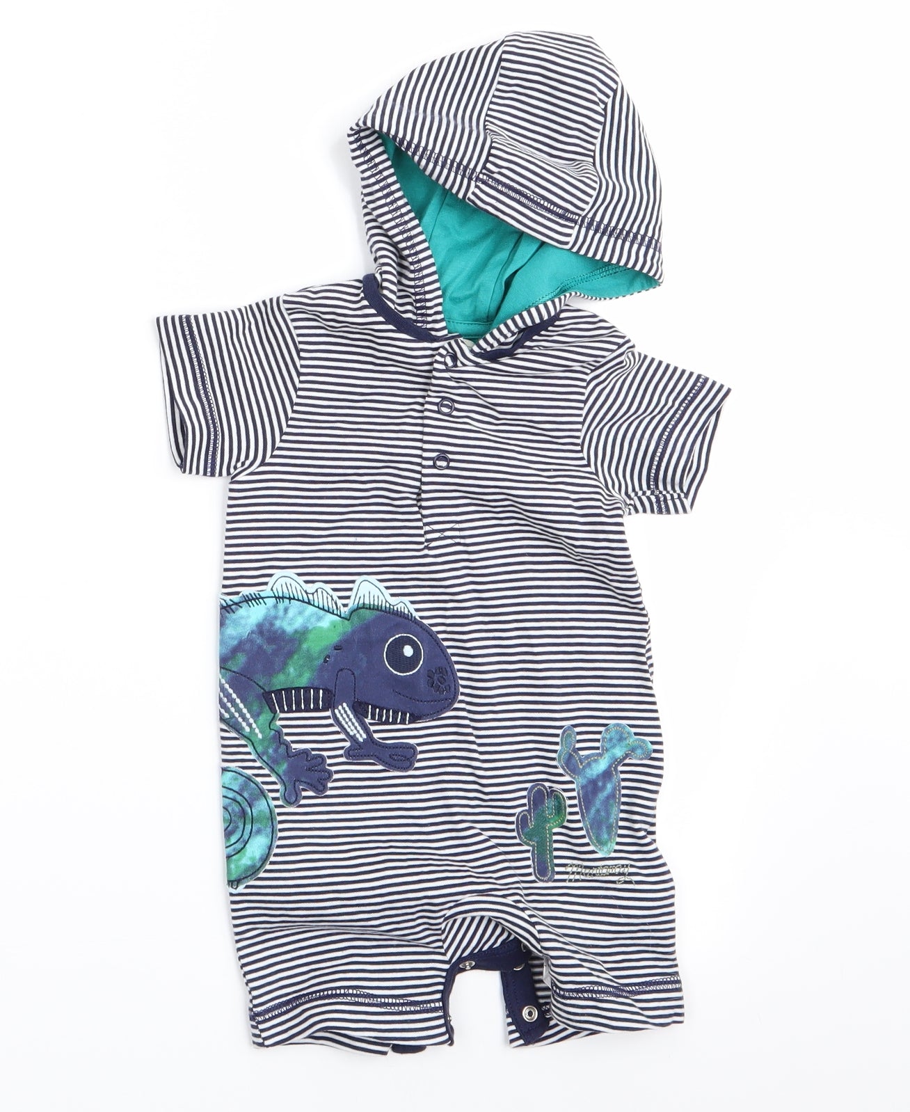 Mantaray Boys Blue Striped  Romper One-Piece Size 3-6 Months  - Lizard Logo