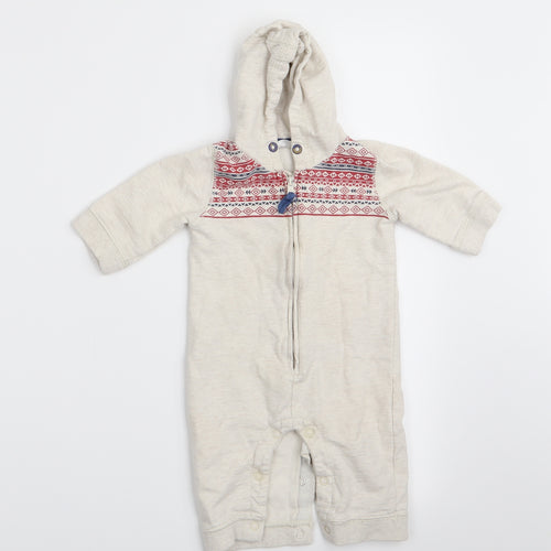 Florence and Fred Boys Beige Geometric  Coverall One-Piece Size 3-6 Months