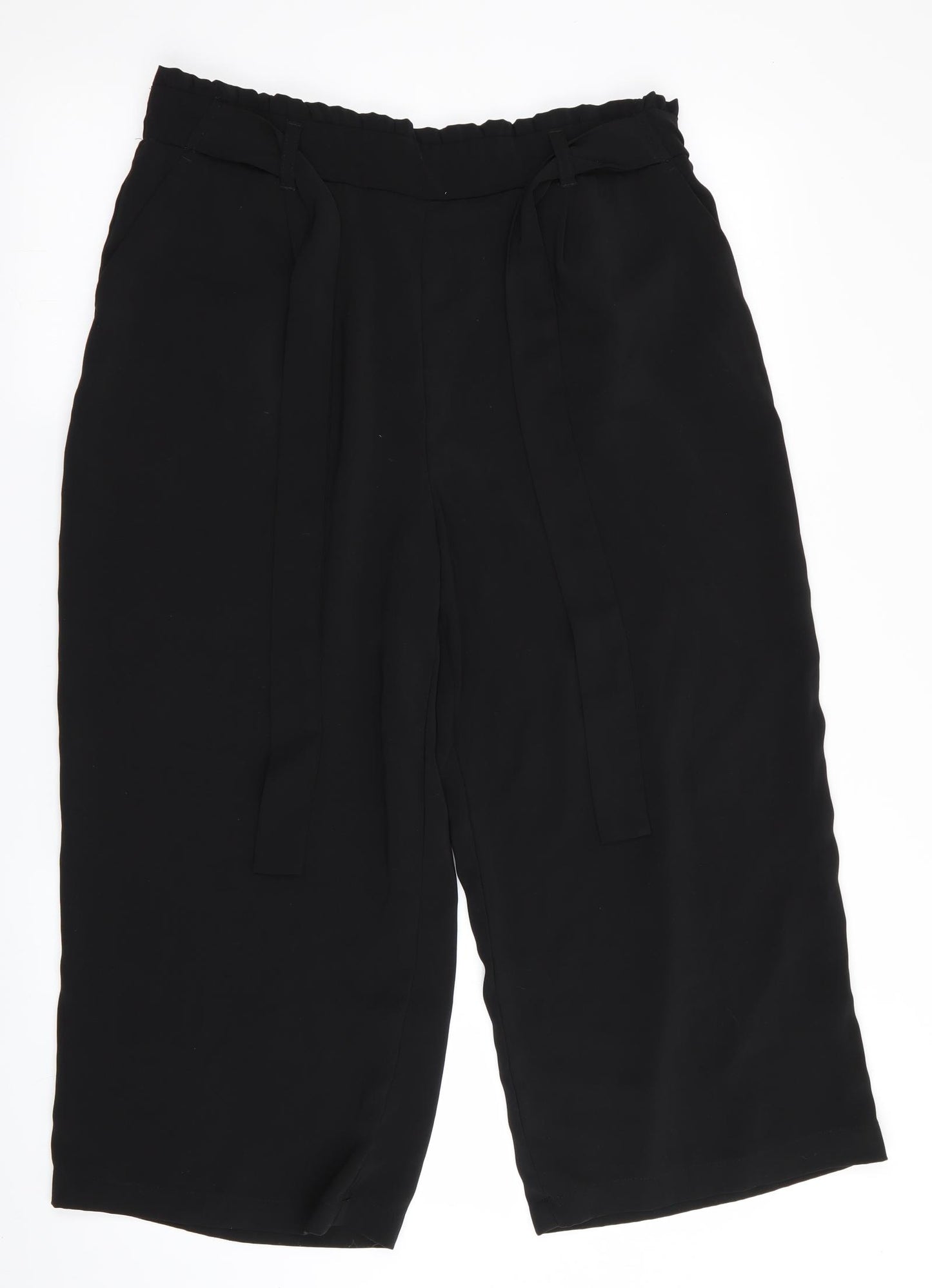 New Look Womens Black   Cropped Trousers Size 14 L22 in - Wide Legged
