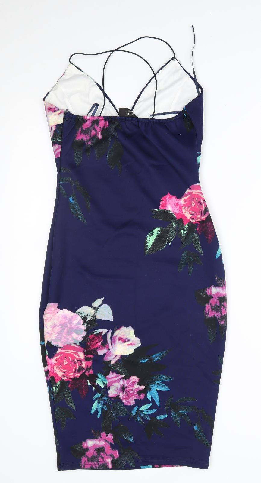 AX Paris Womens Blue Floral  Bodycon  Size 10