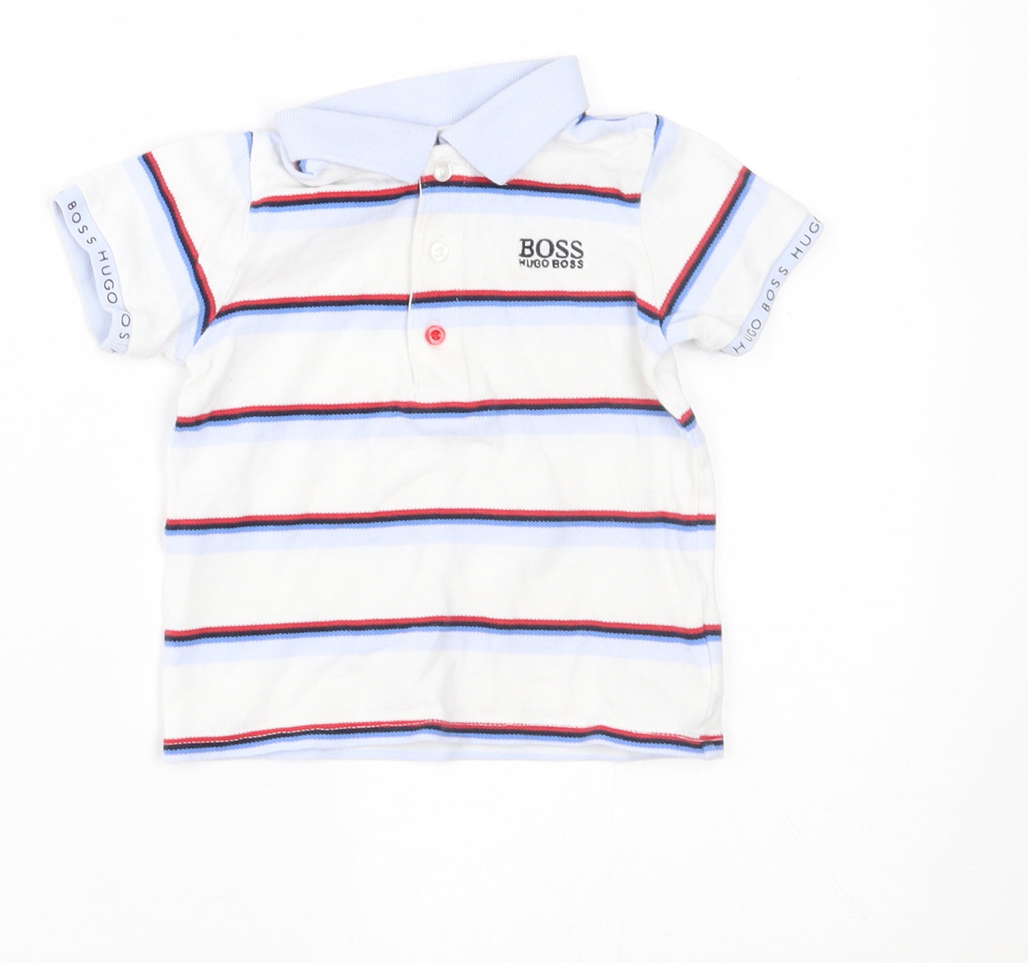 HUGO BOSS Baby White Striped  Basic Polo Size 12 Months