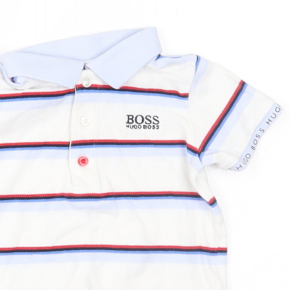 HUGO BOSS Baby White Striped  Basic Polo Size 12 Months