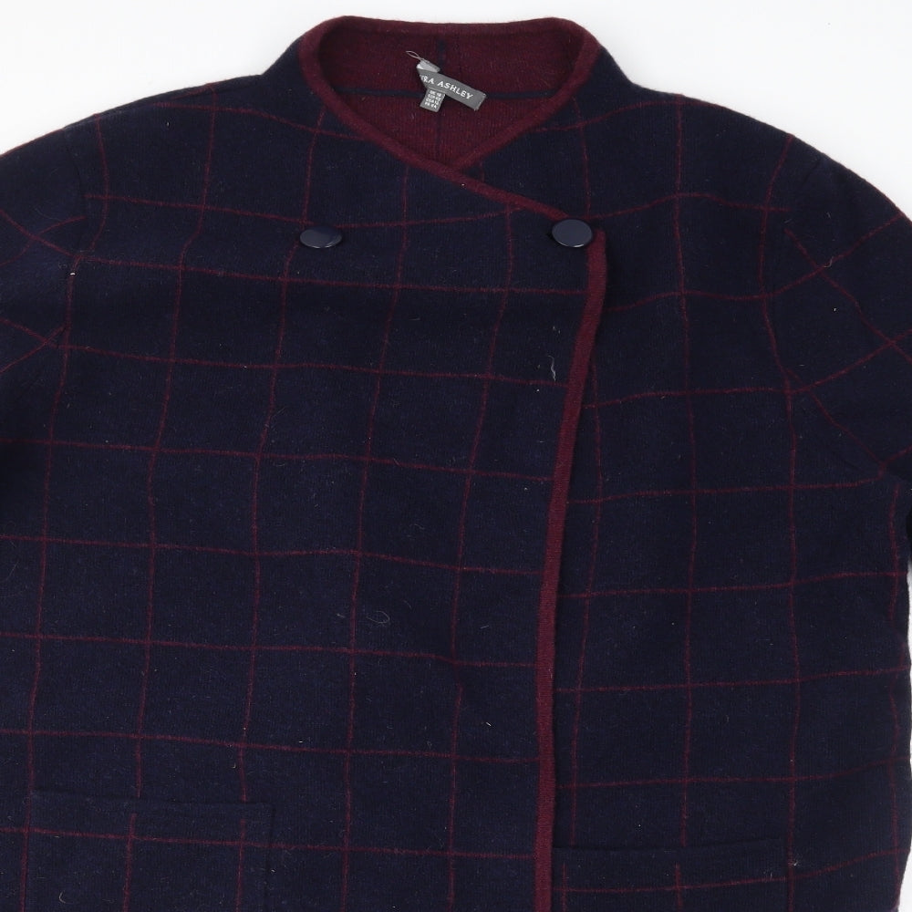 Laura Ashley Womens Blue Plaid  Overcoat Coatigan Size 16