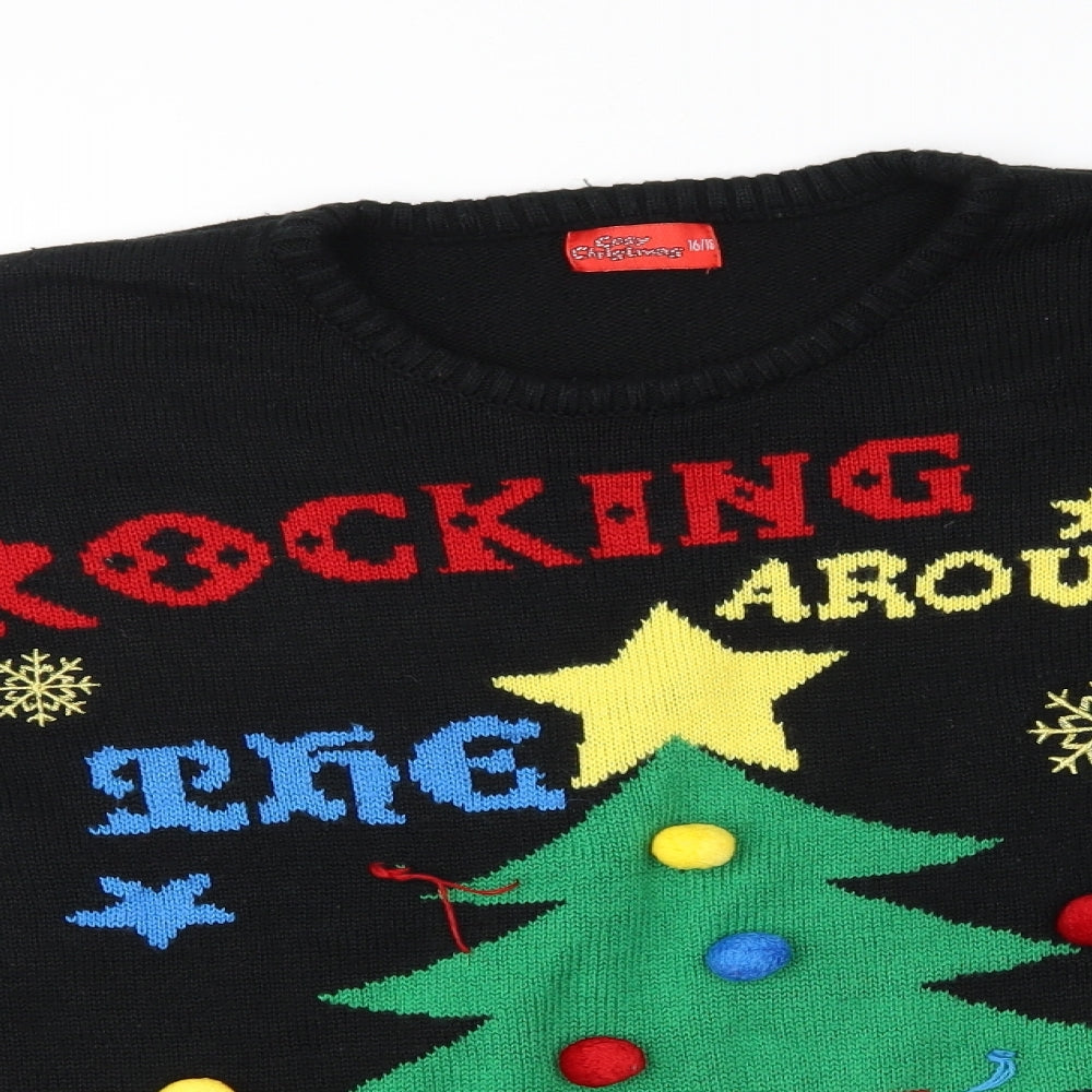 Cosy Christmas Womens Black   Pullover Jumper Size 16  - christmas