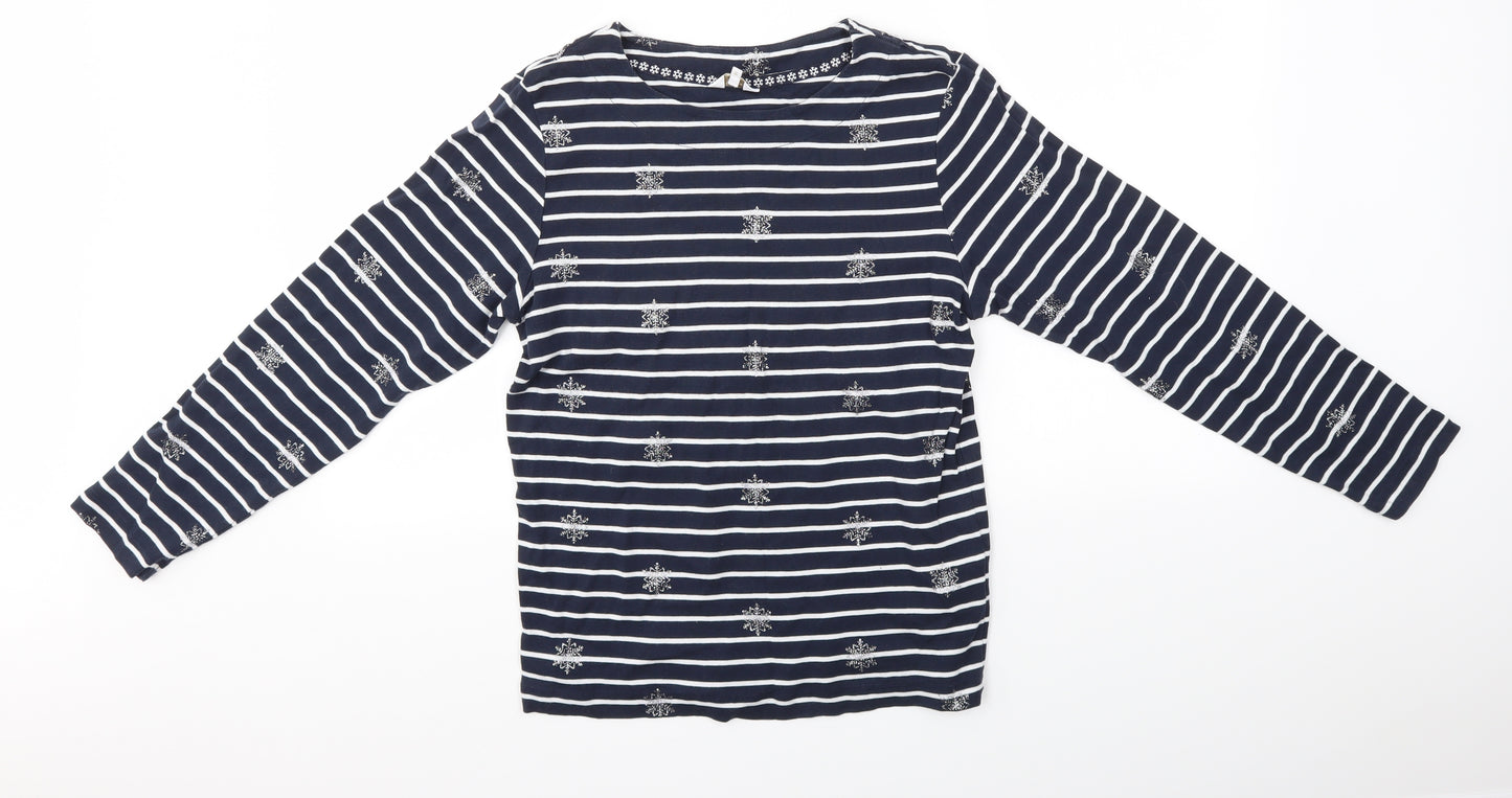 Cotton Traders Womens Multicoloured Striped  Basic T-Shirt Size 16  - Snowflakes