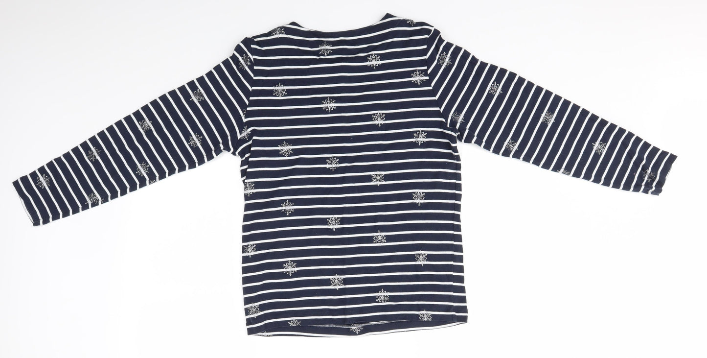 Cotton Traders Womens Multicoloured Striped  Basic T-Shirt Size 16  - Snowflakes