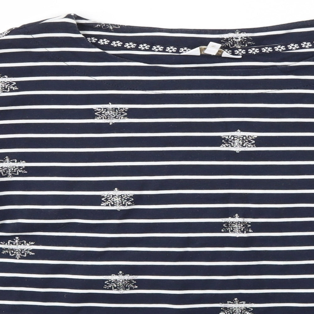 Cotton Traders Womens Multicoloured Striped  Basic T-Shirt Size 16  - Snowflakes