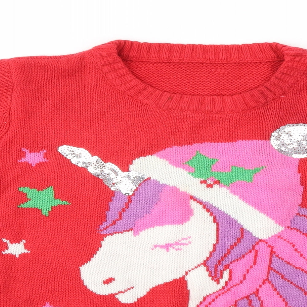 Preworn Girls Multicoloured   Pullover Jumper Size 12-13 Years  - Unicorn Festive