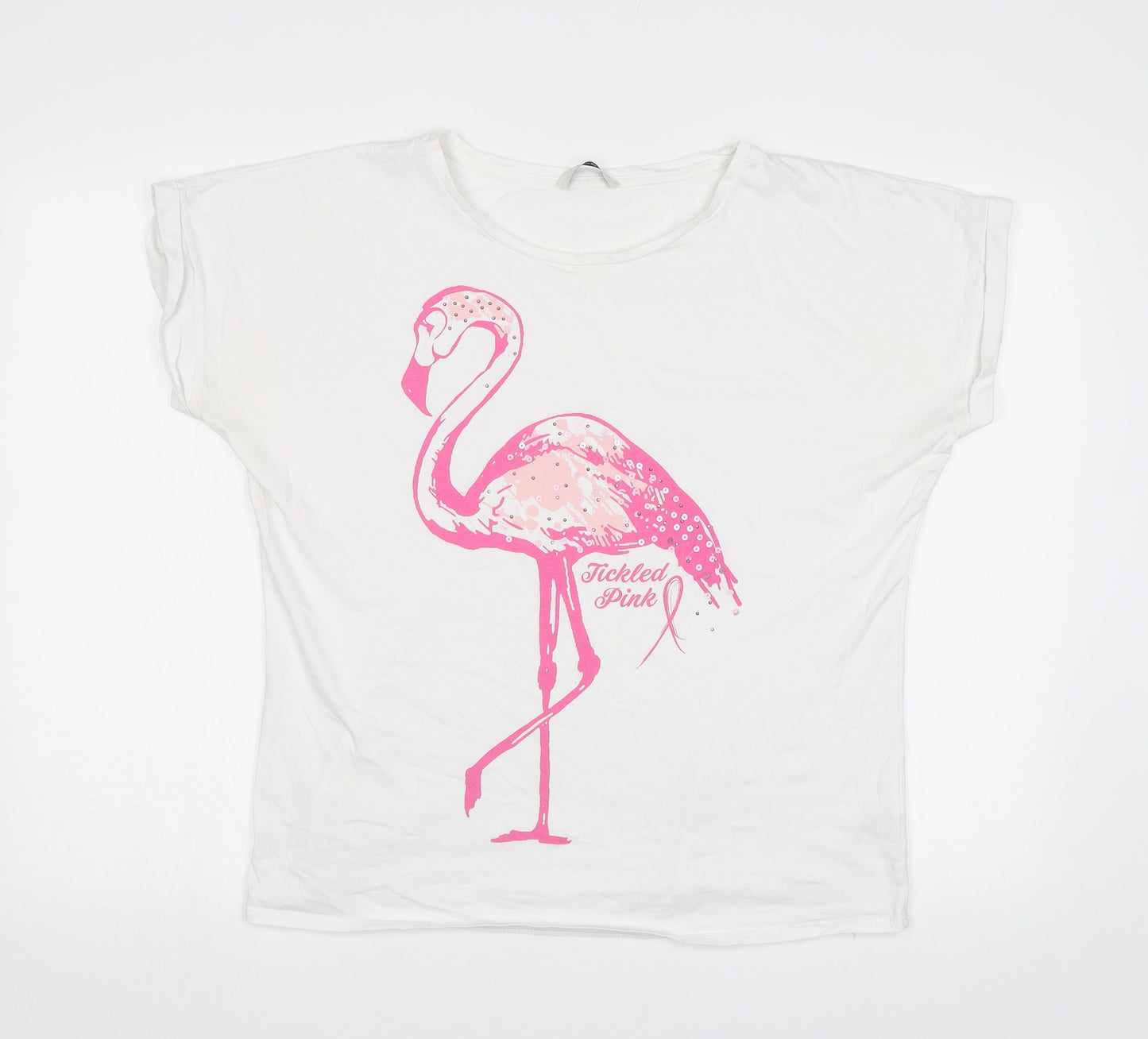 George Womens White   Basic T-Shirt Size 16  - Flamingo