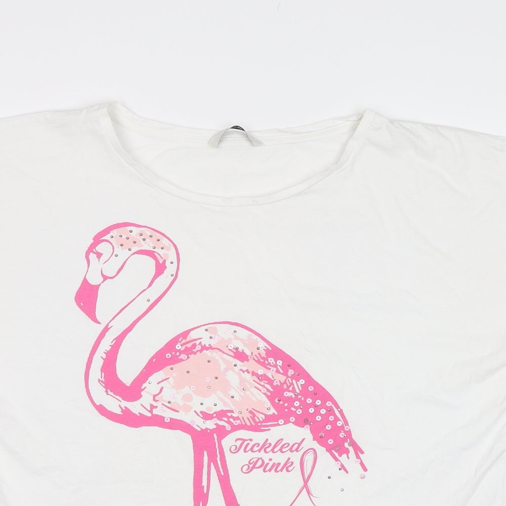 George Womens White   Basic T-Shirt Size 16  - Flamingo