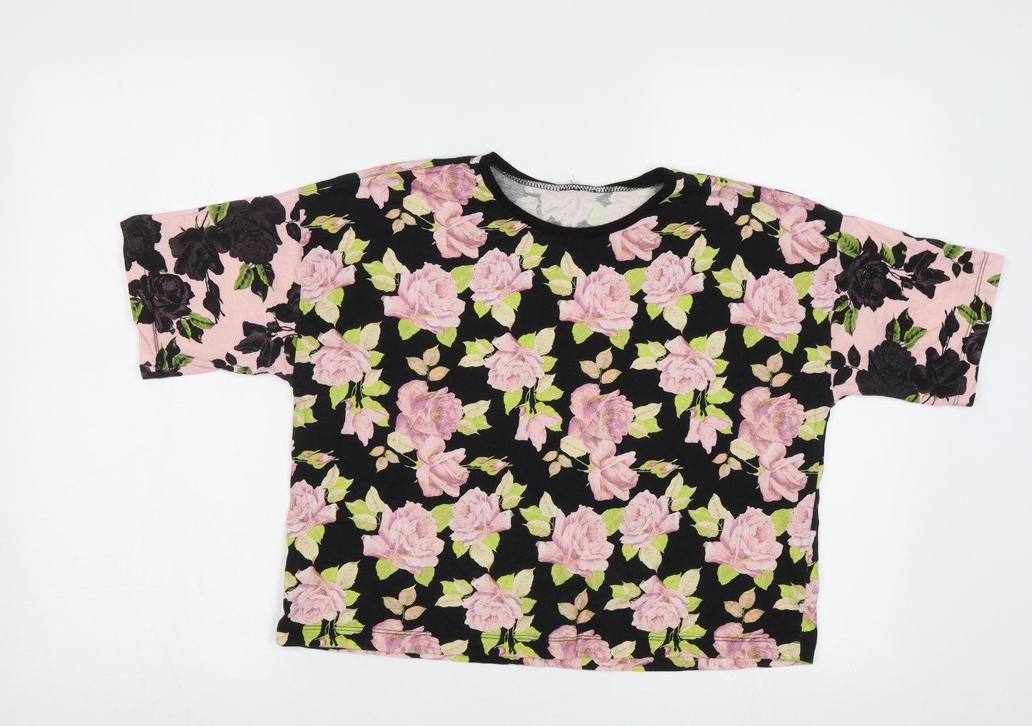 ASOS Womens Black Floral  Cropped T-Shirt Size 10