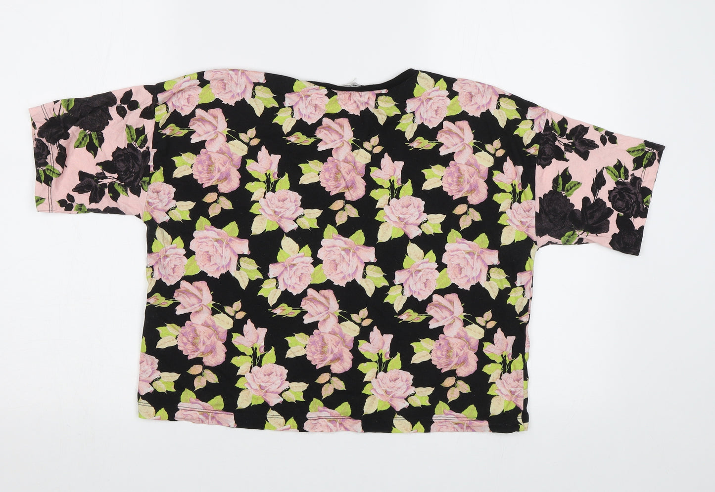 ASOS Womens Black Floral  Cropped T-Shirt Size 10