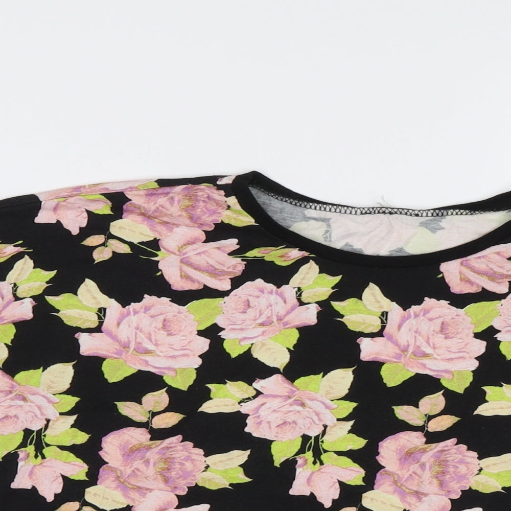 ASOS Womens Black Floral  Cropped T-Shirt Size 10