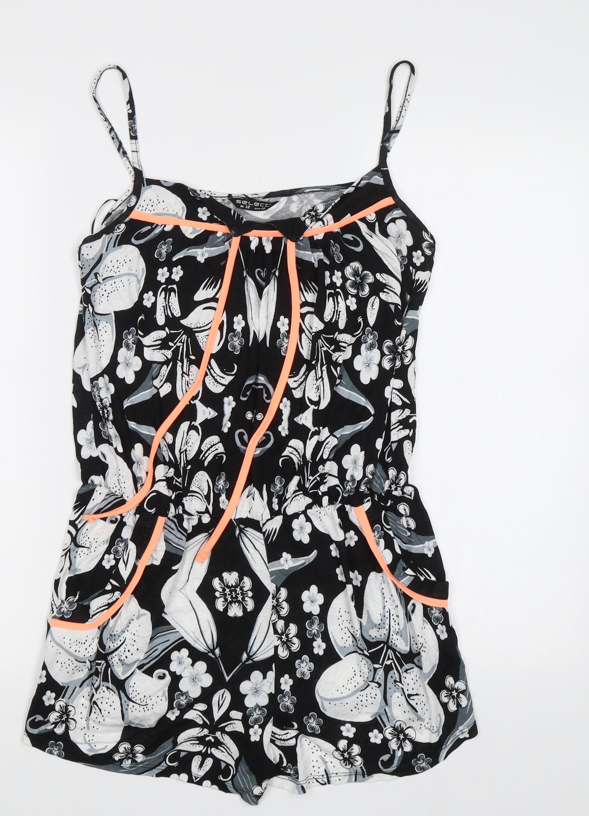 Selectg Womens Black Floral  Playsuit One-Piece Size 12