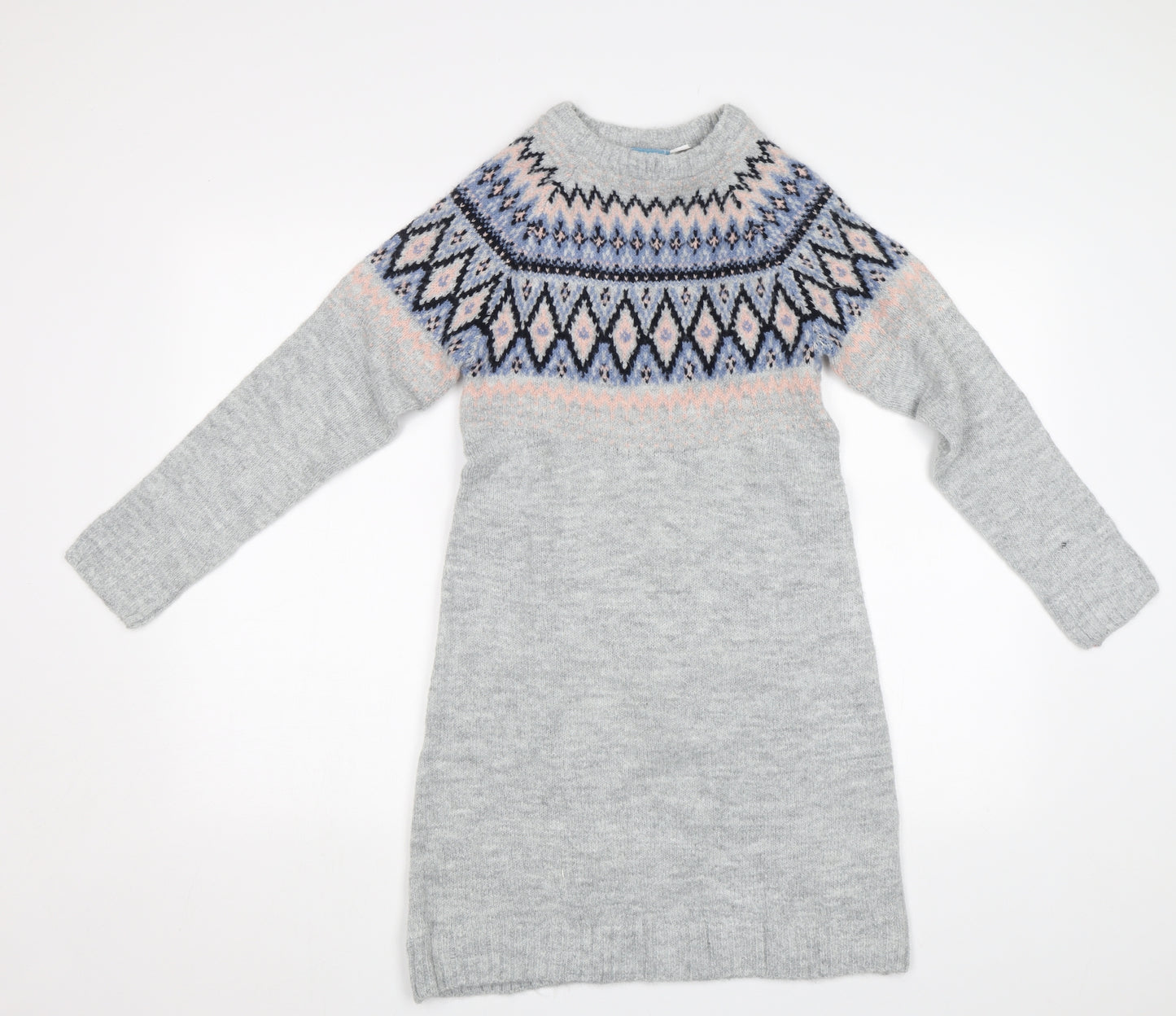 Pepperts! Girls Grey Fair Isle  Jumper Dress  Size 10-11 Years