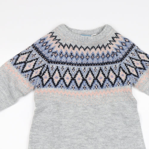 Pepperts! Girls Grey Fair Isle  Jumper Dress  Size 10-11 Years