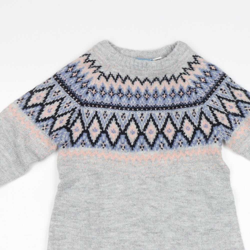 Pepperts! Girls Grey Fair Isle  Jumper Dress  Size 10-11 Years