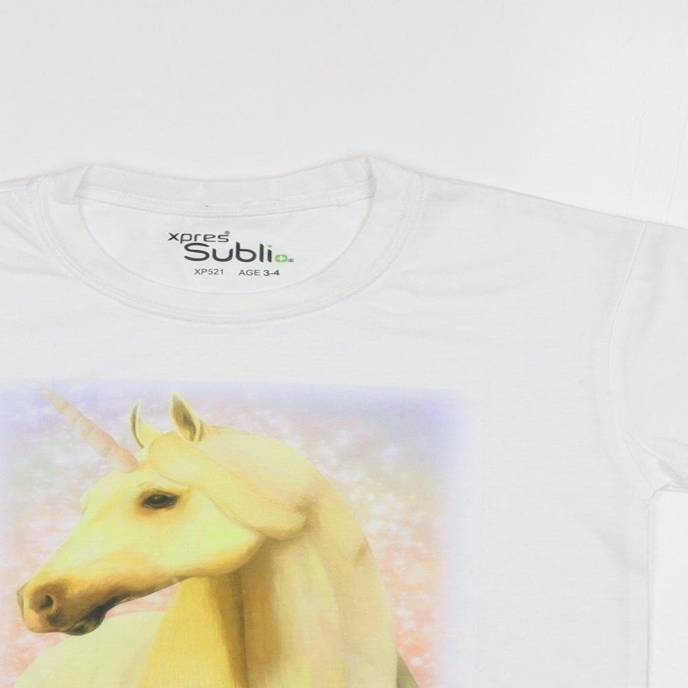 Xpres Subli Girls White  Rayon Basic Polo Size 3-4 Years  - Horse