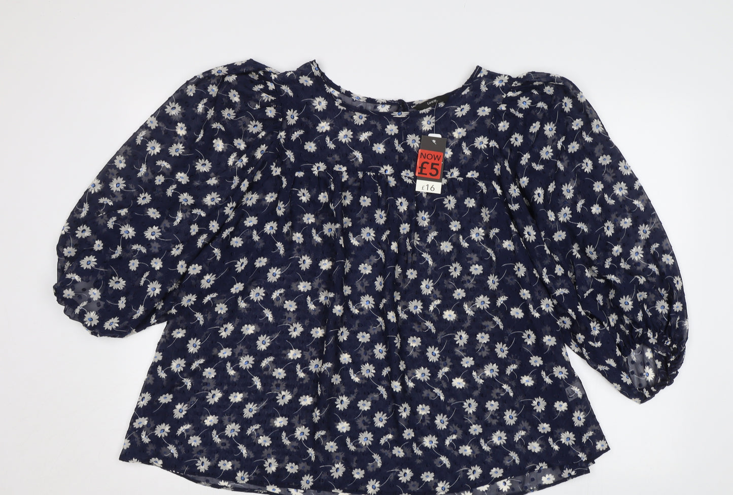 George Womens Blue Floral  Basic Blouse Size 18