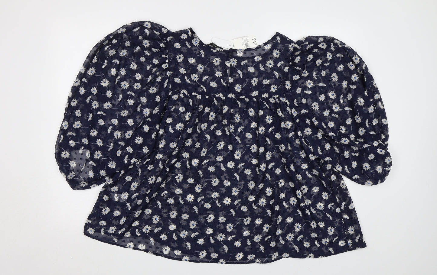 George Womens Blue Floral  Basic Blouse Size 18