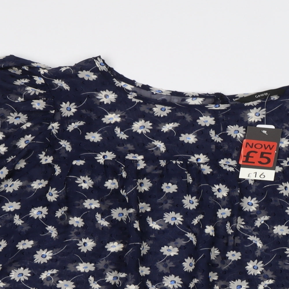 George Womens Blue Floral  Basic Blouse Size 18