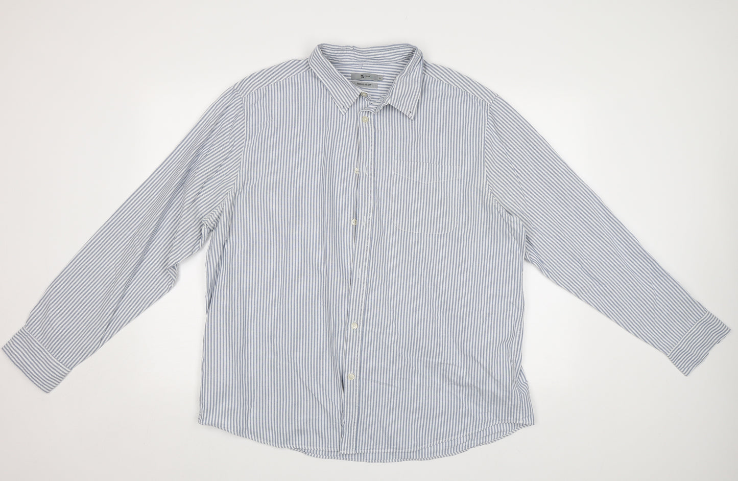 TU Mens Blue Striped   Button-Up Size XL