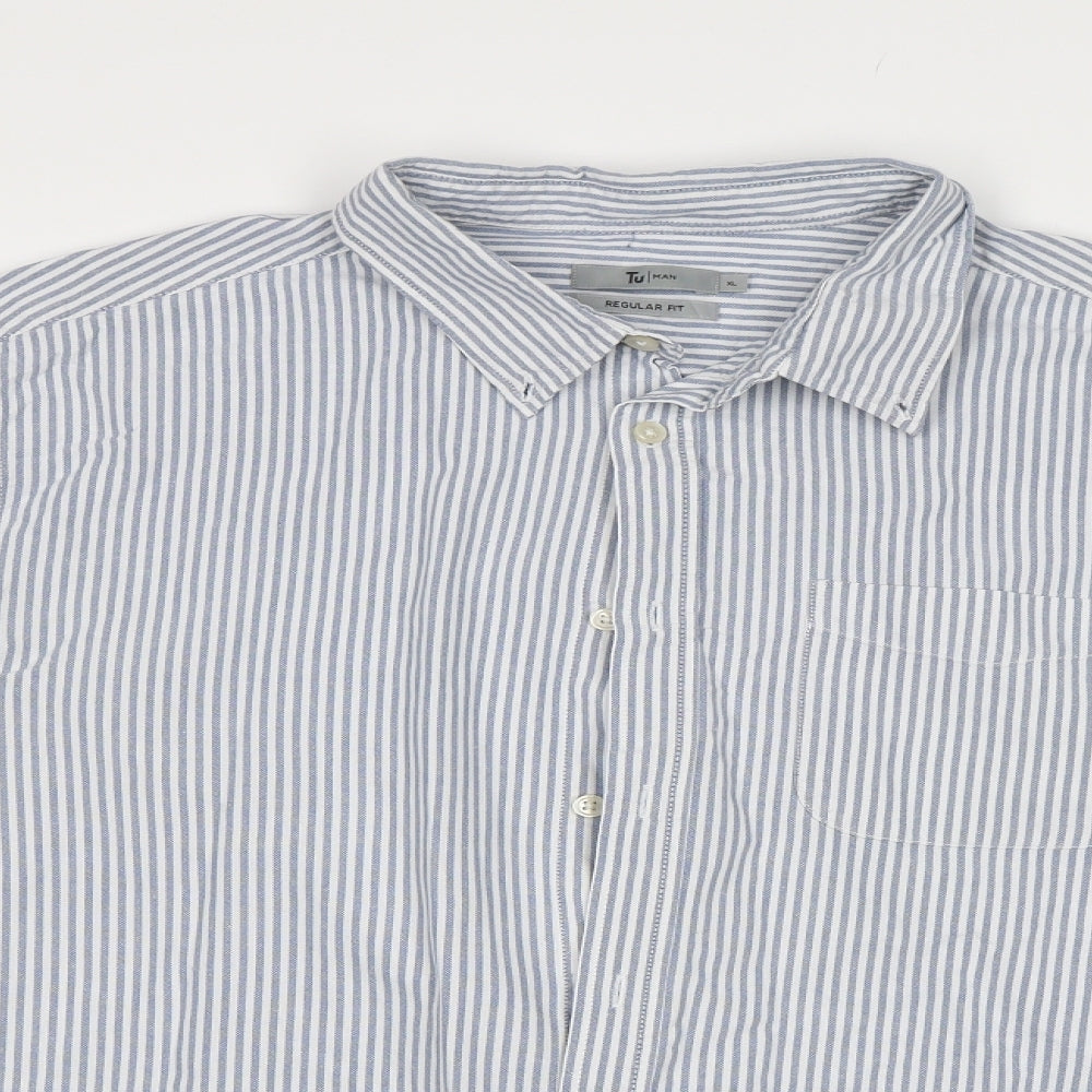 TU Mens Blue Striped   Button-Up Size XL