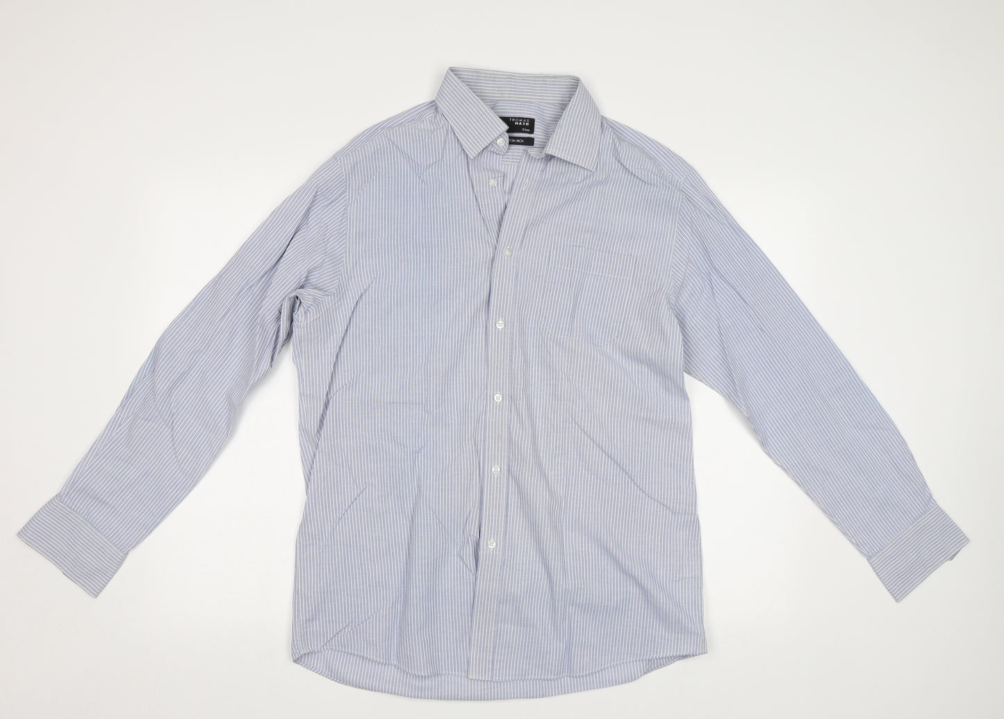 Thomas NMash Mens Blue Striped   Dress Shirt Size 16