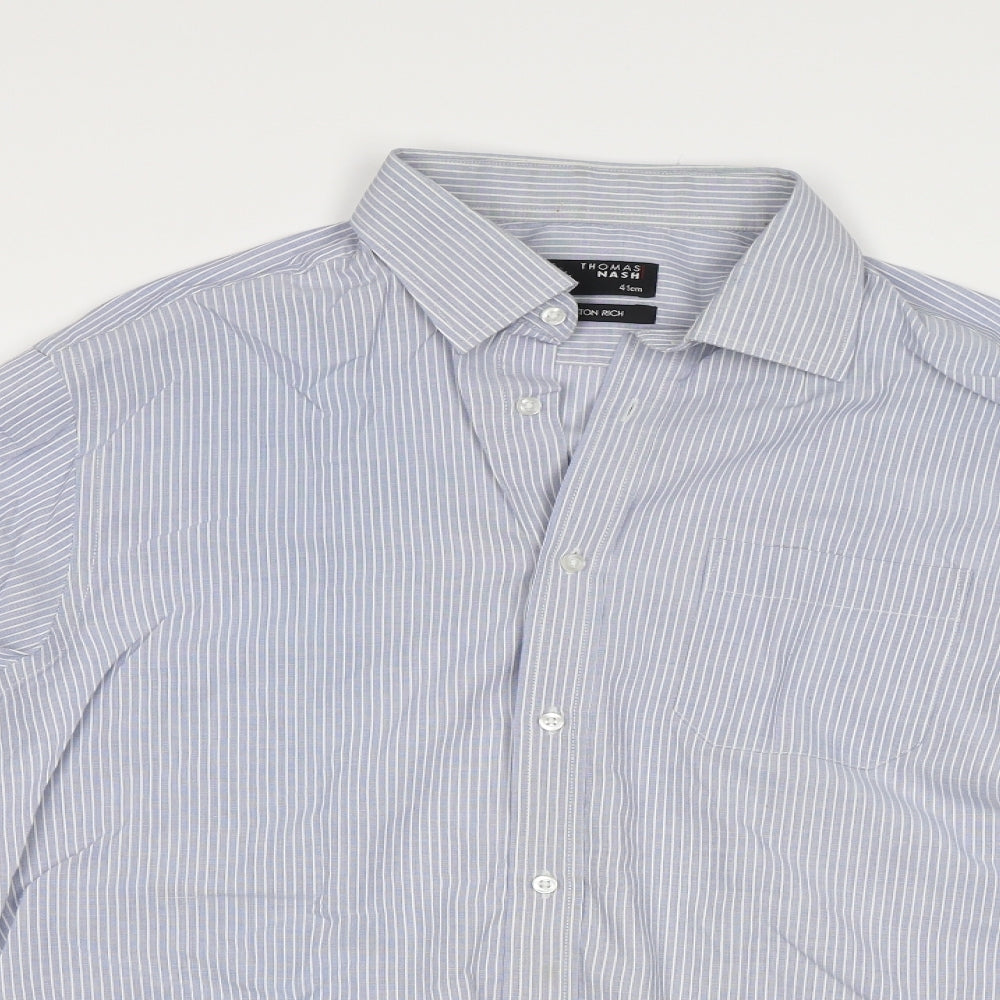 Thomas NMash Mens Blue Striped   Dress Shirt Size 16