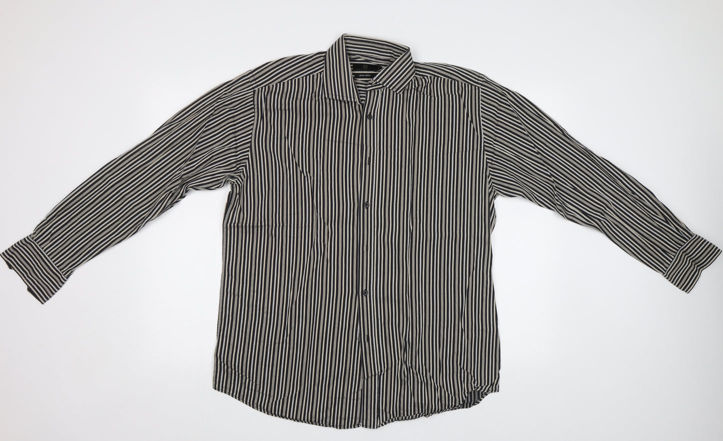 TU Mens Brown Striped   Dress Shirt Size 16