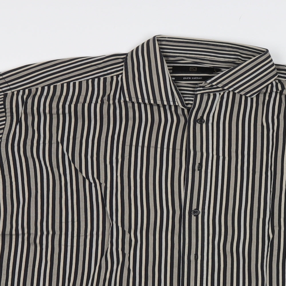 TU Mens Brown Striped   Dress Shirt Size 16