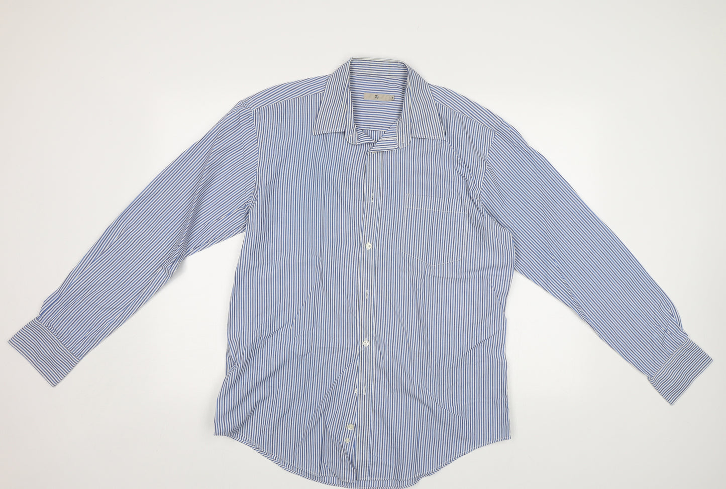 TU Mens Blue Striped   Dress Shirt Size 16