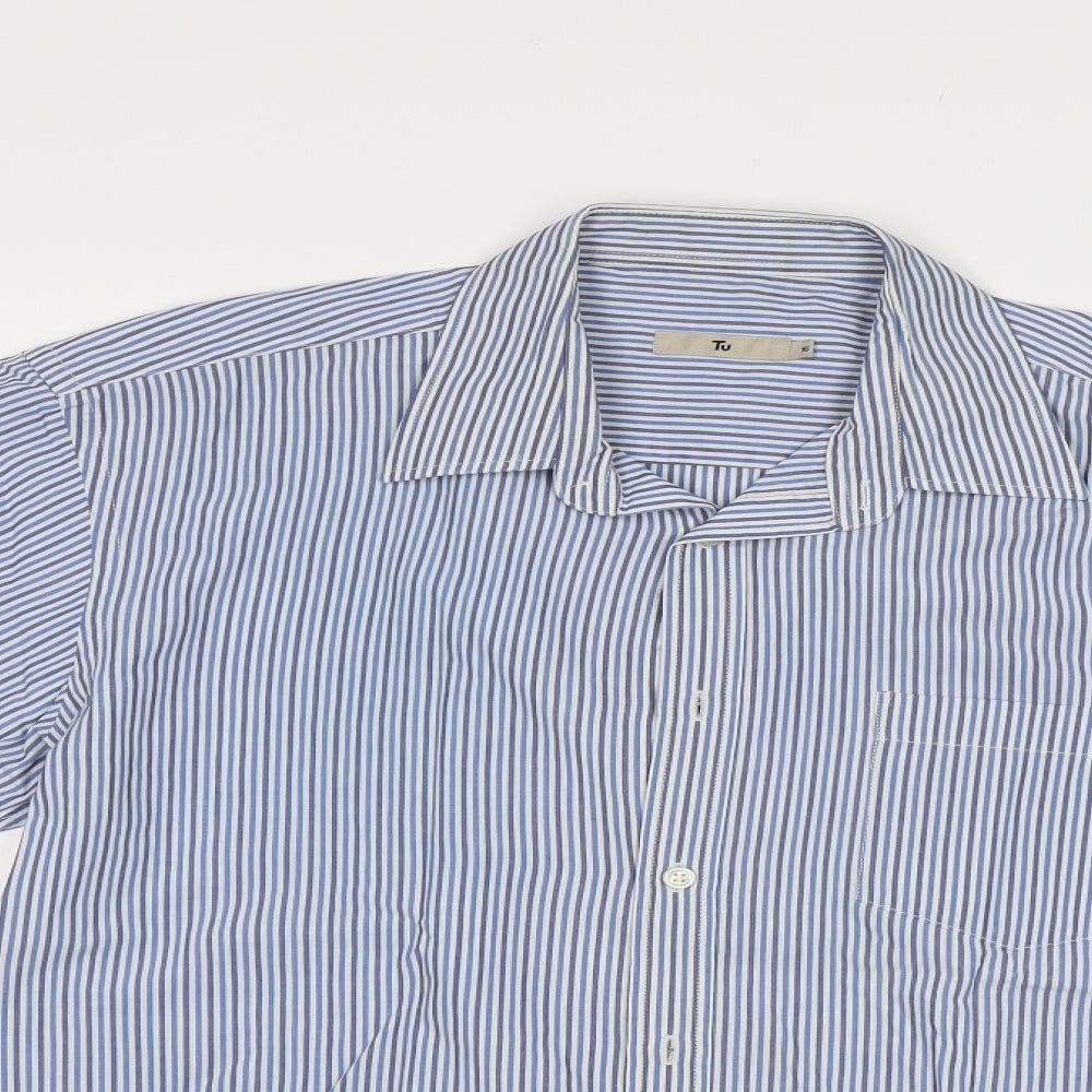 TU Mens Blue Striped   Dress Shirt Size 16
