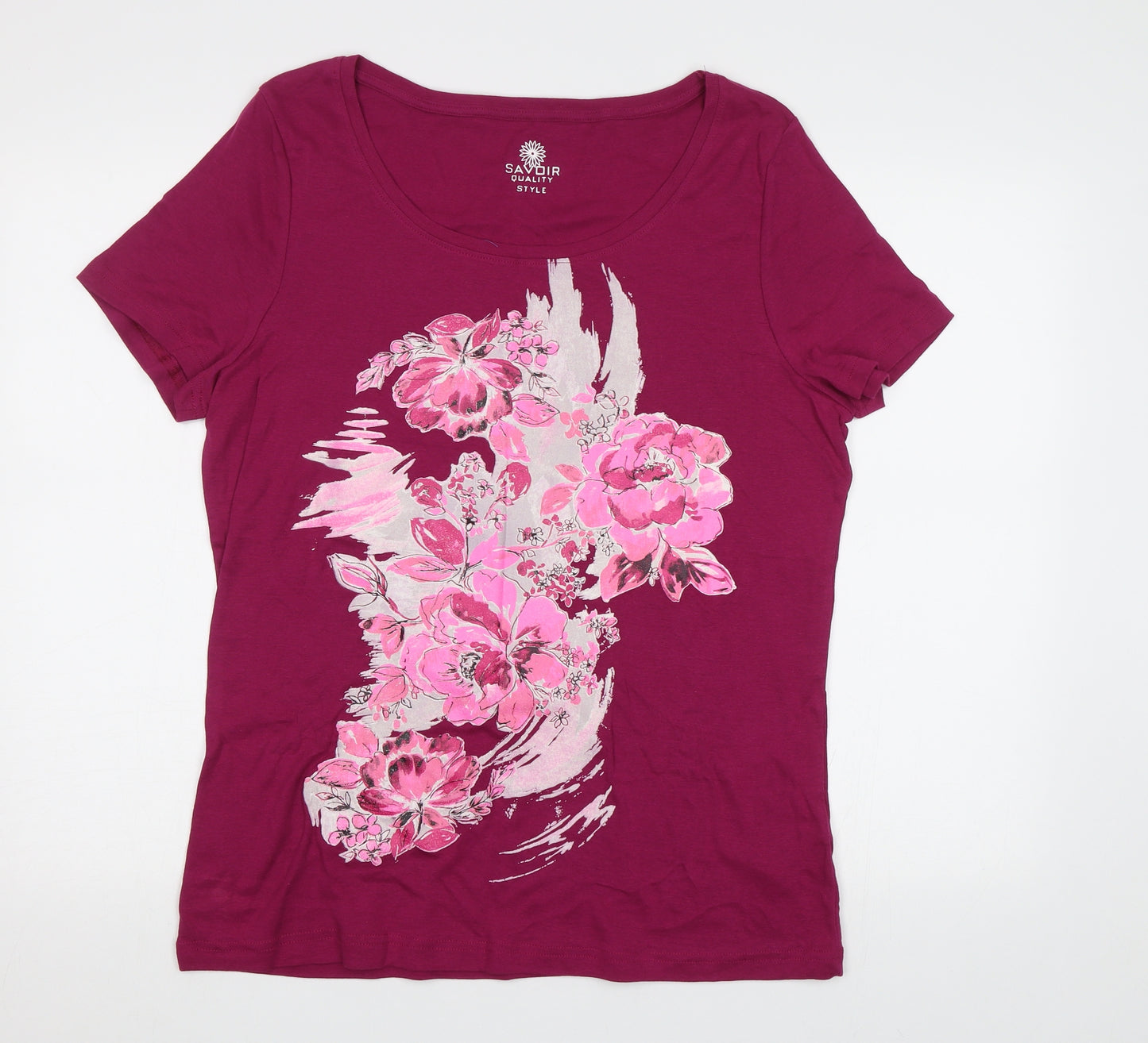 Savoir Womens Pink Floral  Basic T-Shirt Size 20