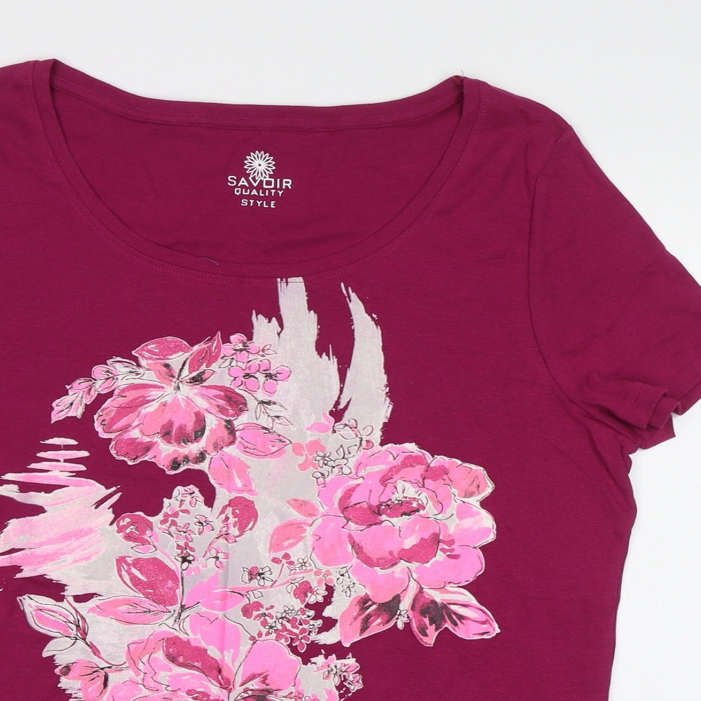 Savoir Womens Pink Floral  Basic T-Shirt Size 20