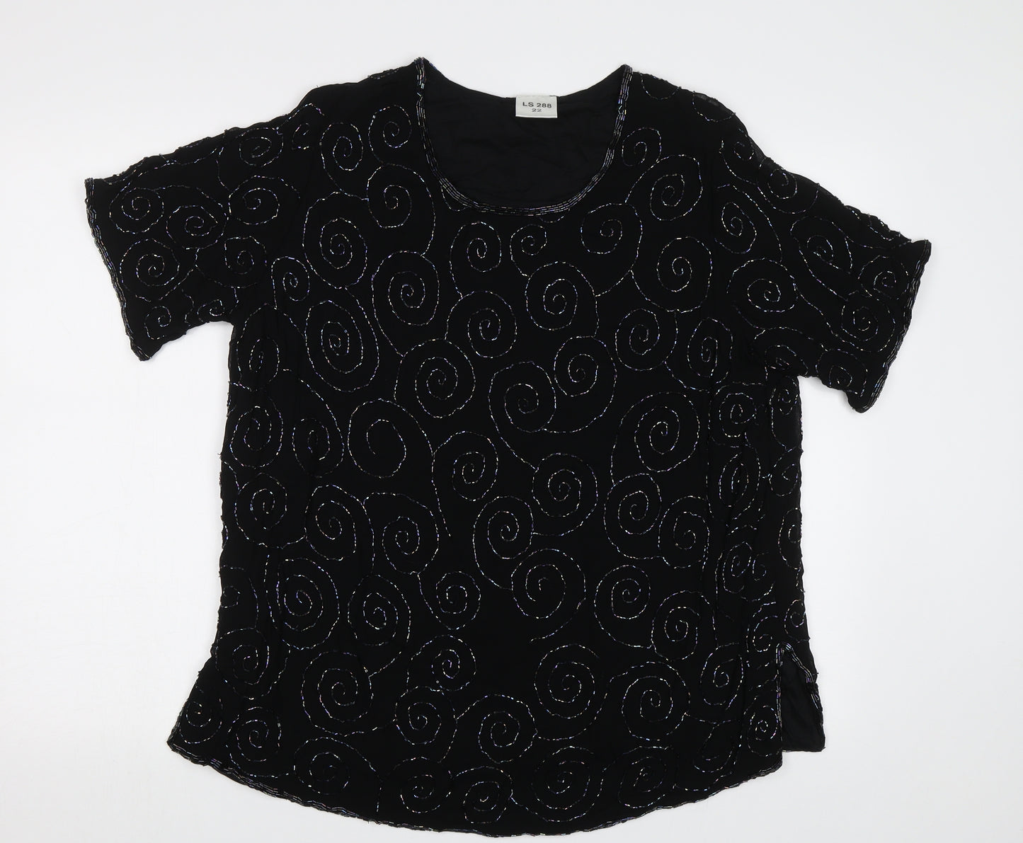 Preworn Womens Black Geometric  Basic Blouse Size XL  - Embellished