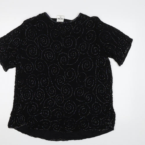 Preworn Womens Black Geometric  Basic Blouse Size XL  - Embellished
