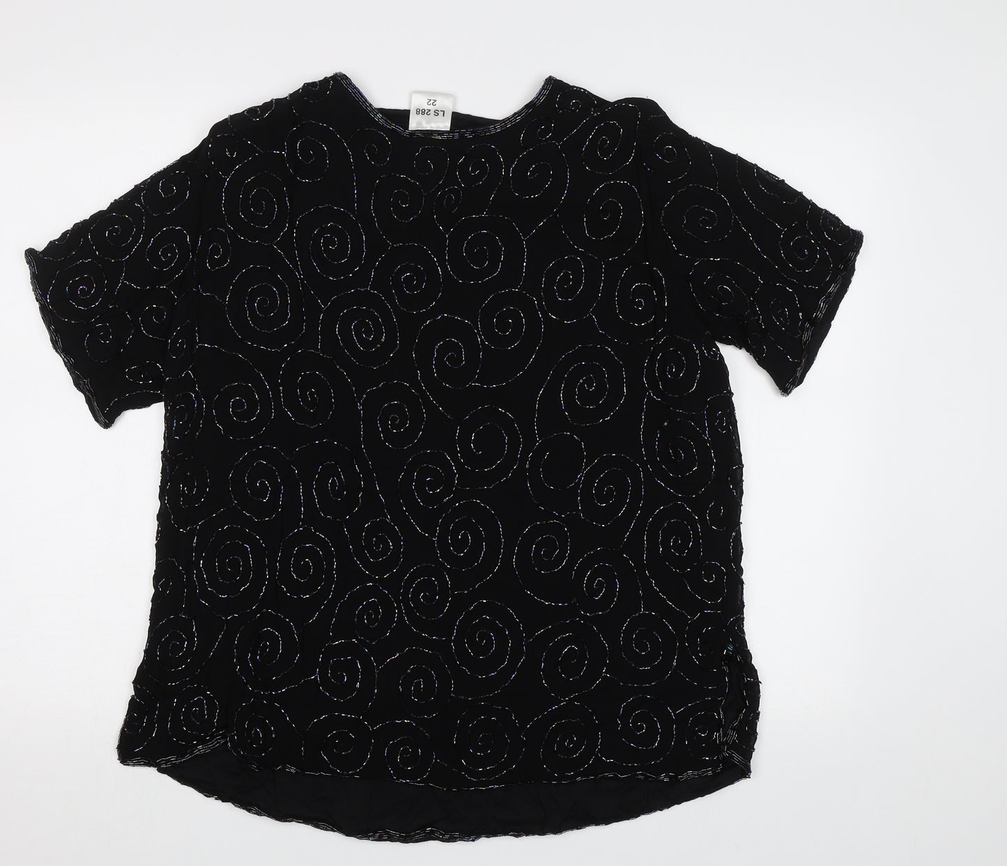 Preworn Womens Black Geometric  Basic Blouse Size XL  - Embellished