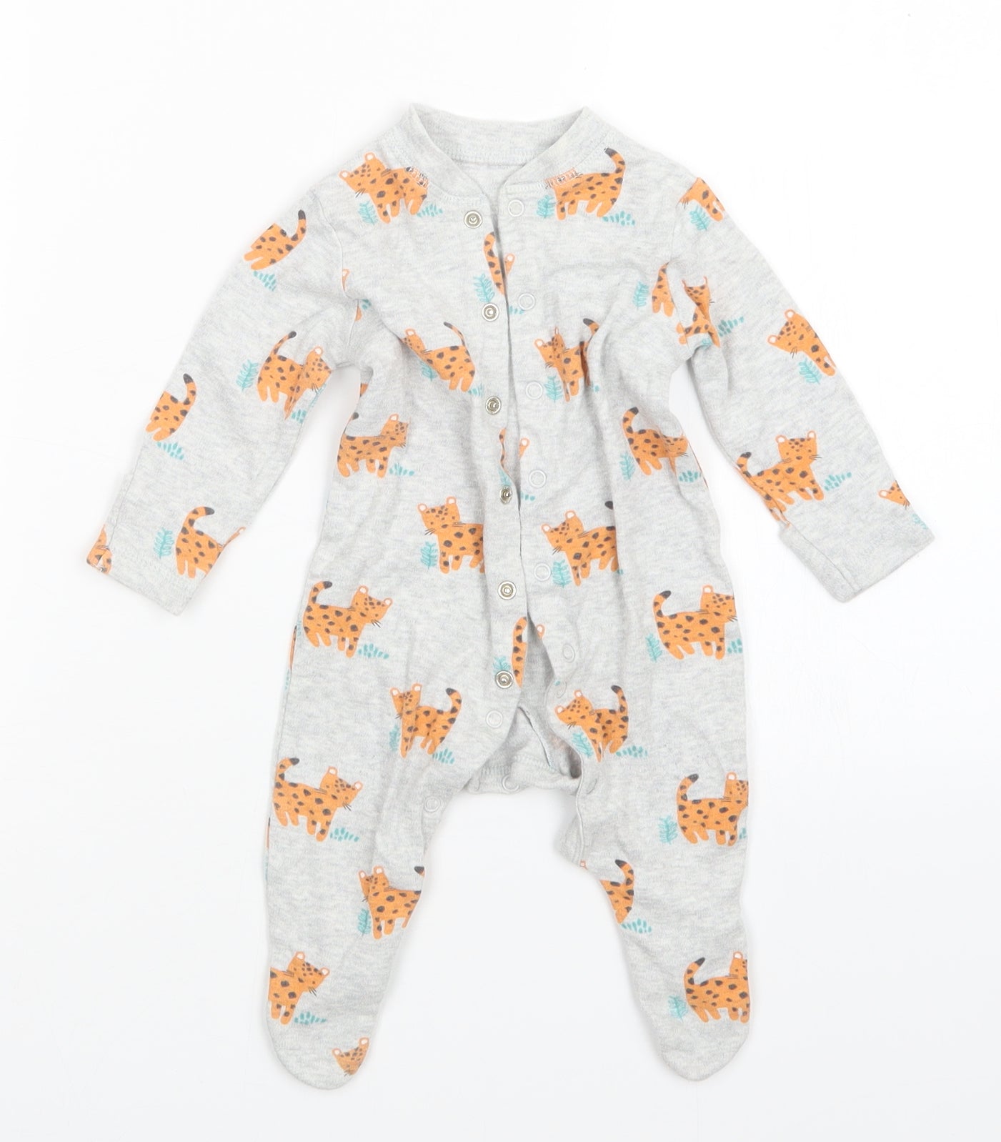 John Lewis Boys Grey Animal Print  Babygrow One-Piece Size 0-3 Months