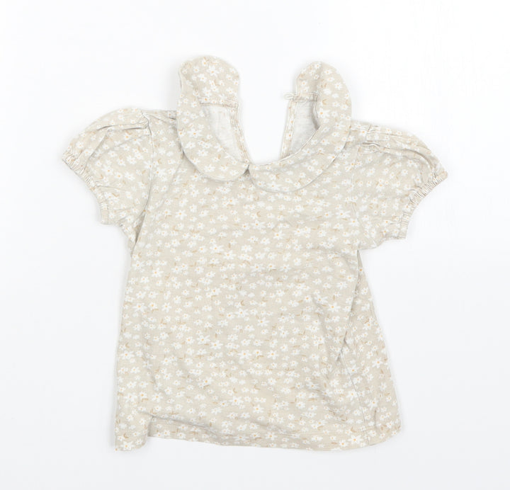 George Girls Beige Floral  T-Shirt Dress  Size 18-24 Months