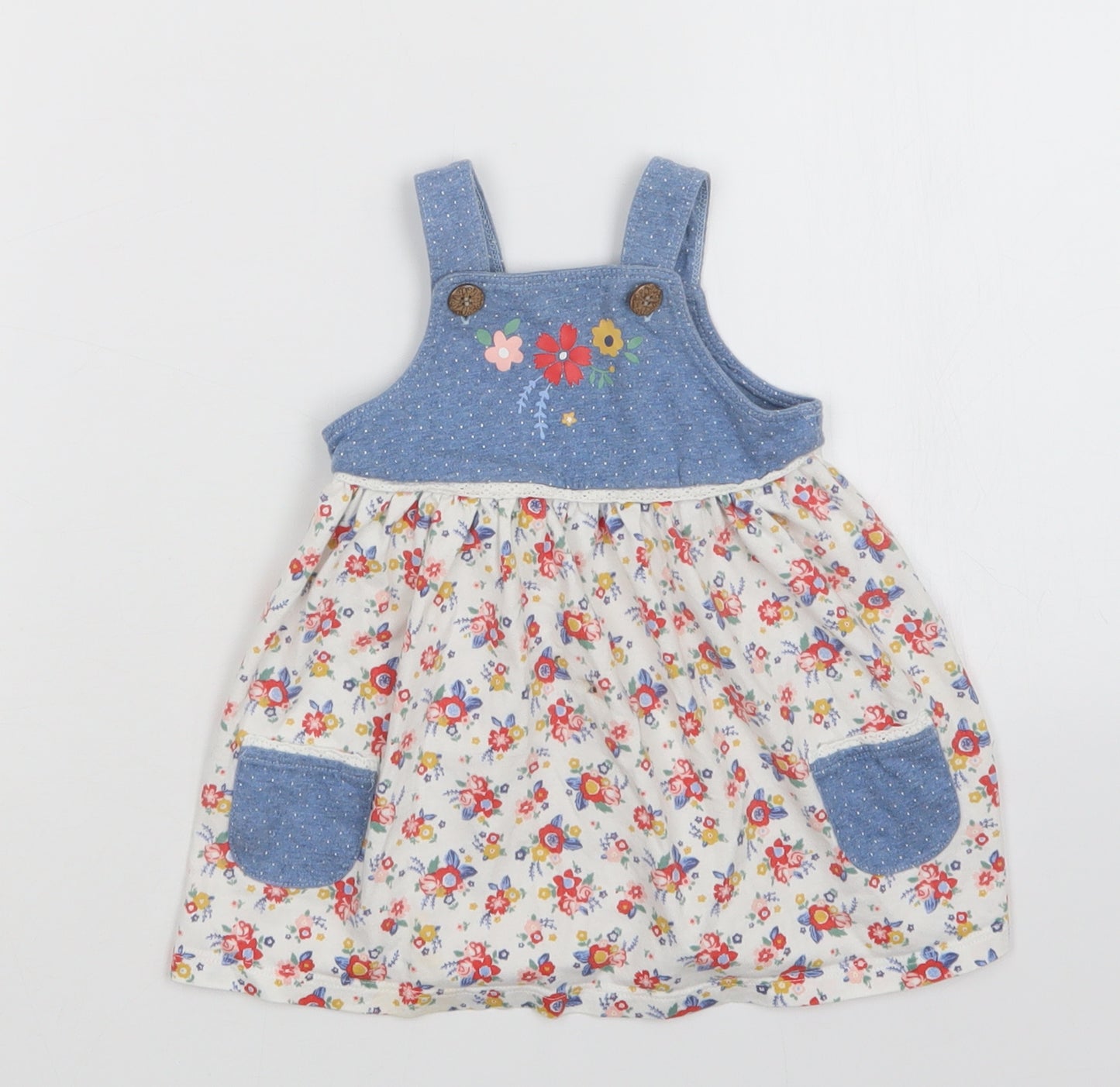 Nutmeg Girls Multicoloured Floral  Pinafore/Dungaree Dress  Size 3-6 Months
