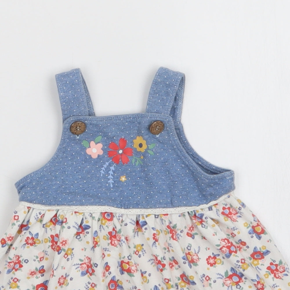 Nutmeg Girls Multicoloured Floral  Pinafore/Dungaree Dress  Size 3-6 Months