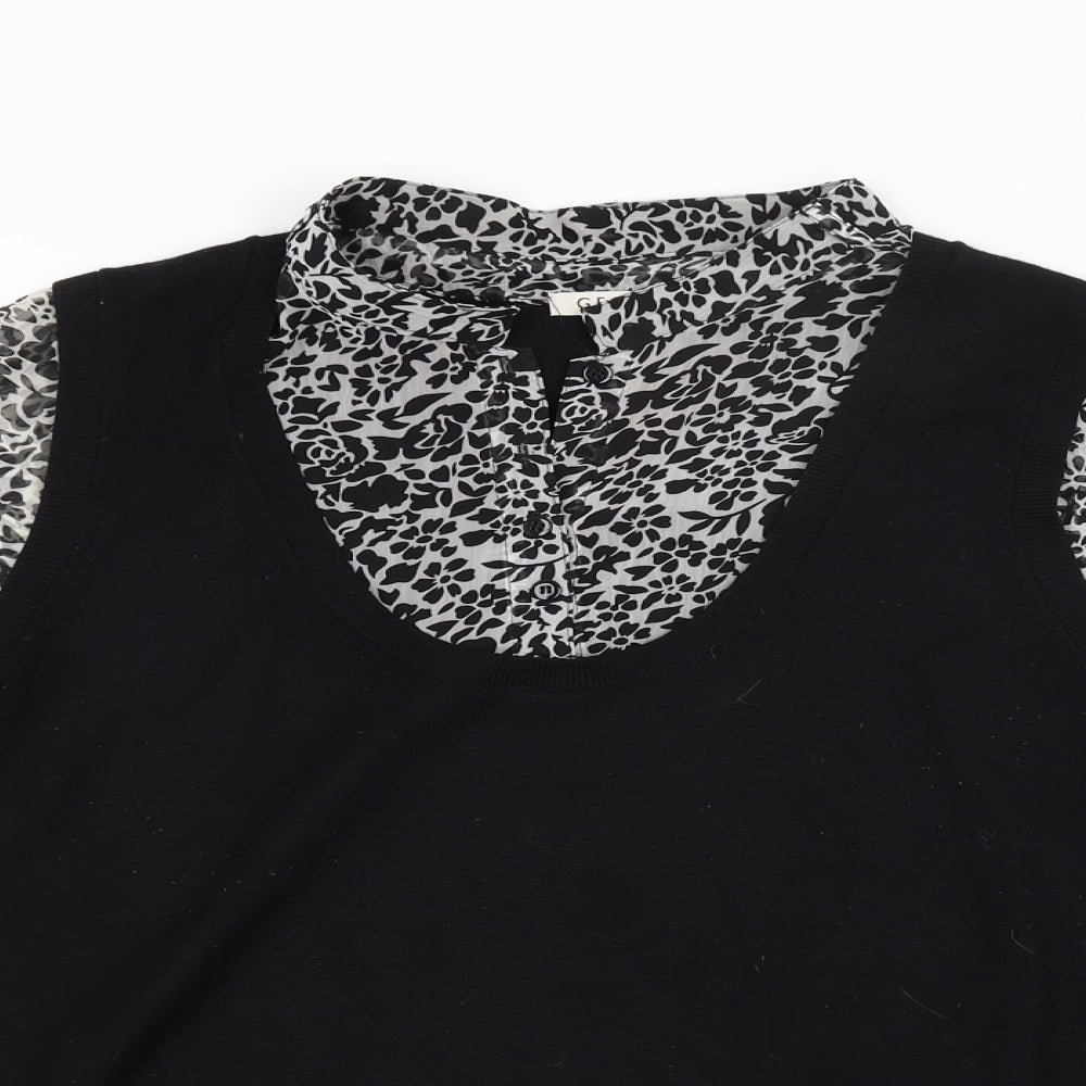 George Womens Black Floral  Basic Blouse Size 16